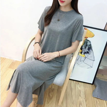 Casual 94 % Baumwolle Sommer frauen Kleider Solide Kurzarm Verschüttet Lange Midi Kleid Mode Sommerkleid Weibliche Kleidung, M30465.