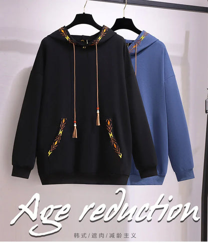 150Kg Plus Größe frauen Frühling Herbst Lose Mit Kapuze Stickerei Sweatshirt Büste 157cm 6XL 7XL 8XL 9XL 10XL lange-Ärmeln Casual Top.