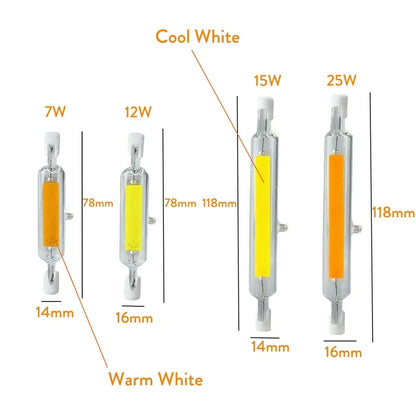 R7s LED 78mm 118mm 7W 12W 15W 25W Dimmable COB Bulbs Ceramic Glass Tube Light Ampoule Replacement Halogen Bombillas Spotlight.