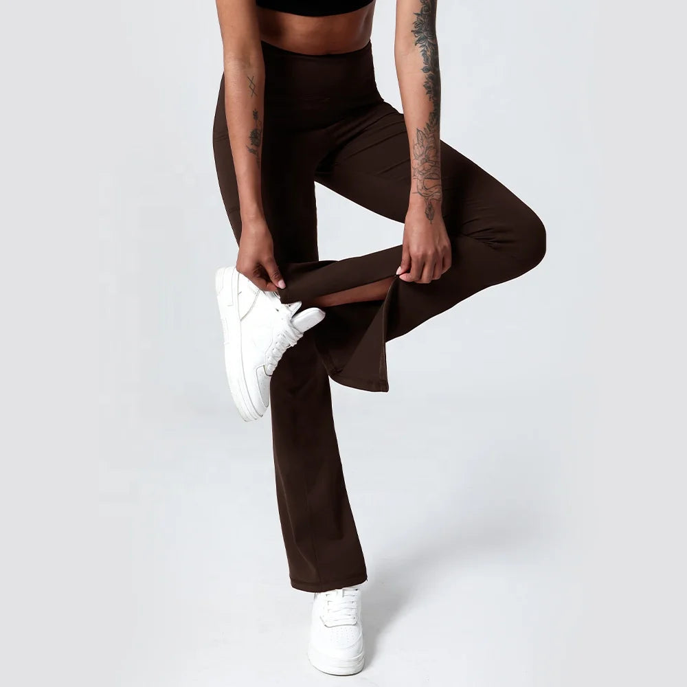 Luluyun Bottom Zipper up Leg Open Wide Leg Pants for Women Casual Elastic High Waist Loose Long Pants.
