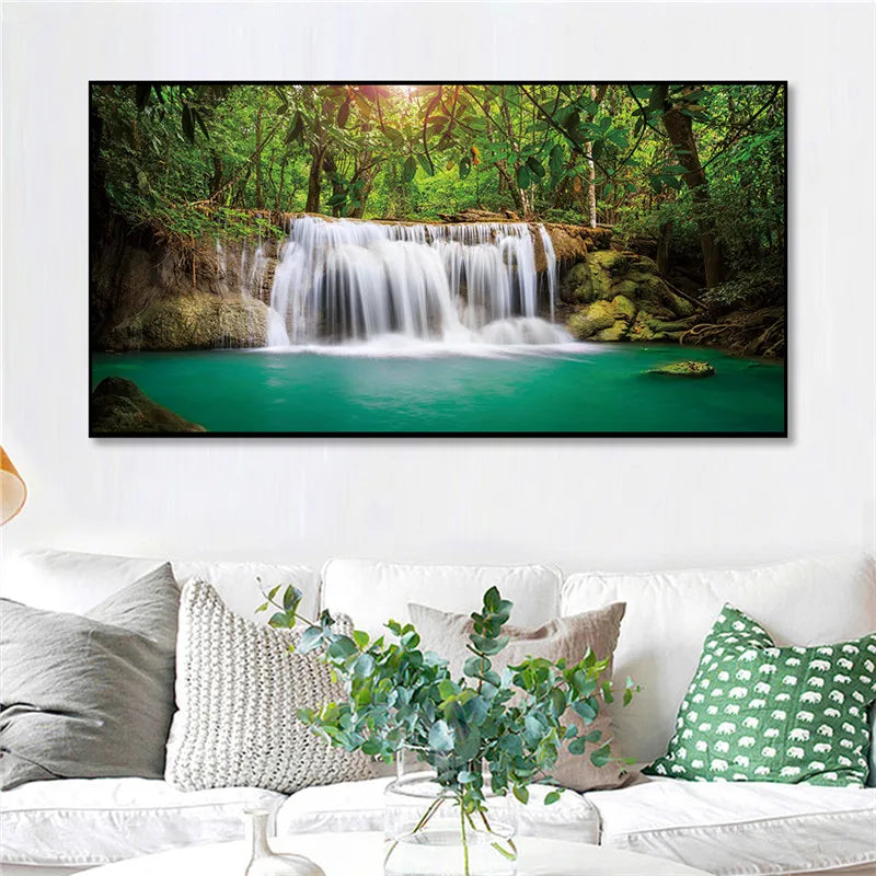Prints Canvas Posters Home Decor Landscape Natural Waterfall Paintings Wall Art Scenery Picture Waterfall Modular Living Room.