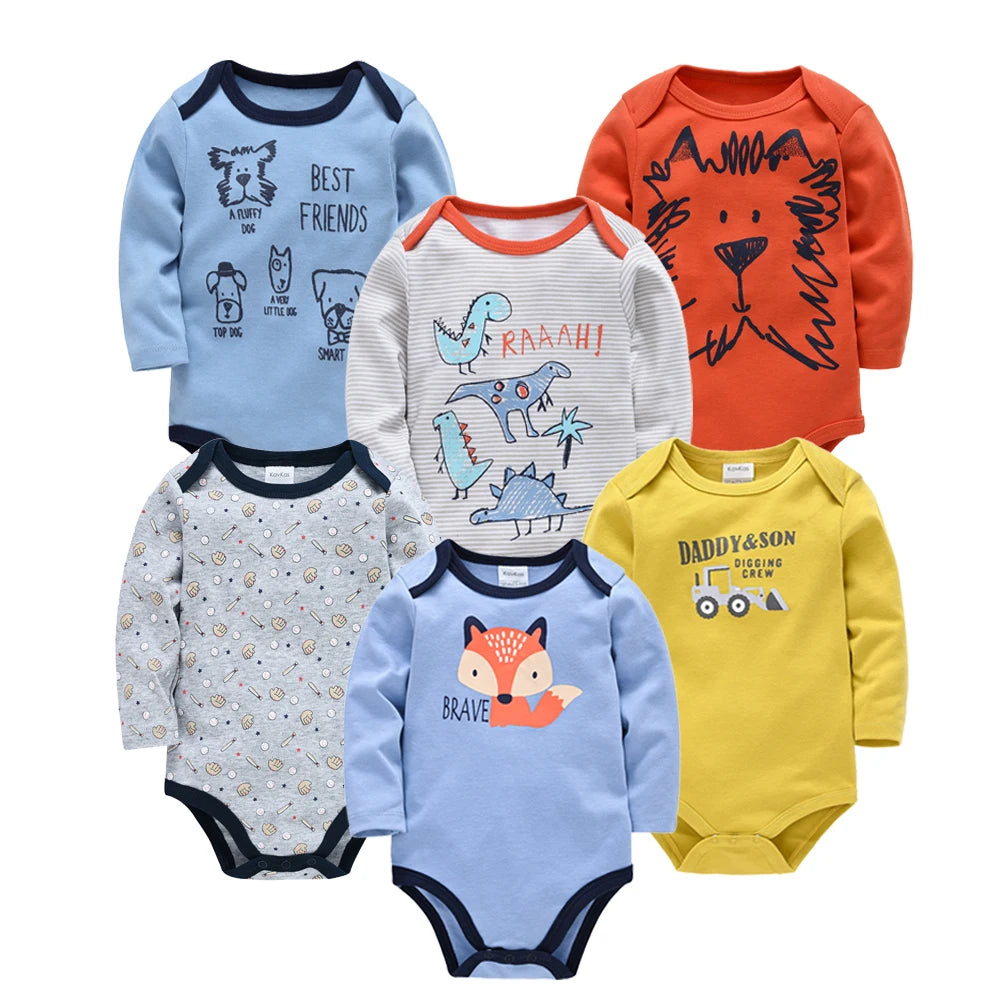 6 Stück 3 Stück Kavkas Baby-Body für Jungen und Mädchen, langärmelig, 100 % Baumwolle, Babykleidung, 0–12 Monate, Neugeborenen-Körper, Bebe-Overall-Kleidung.
