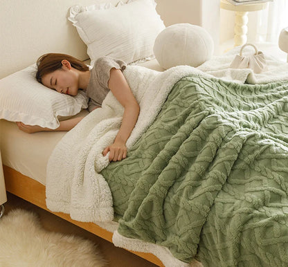 Lamb Fleece Double-Sided Velvet Blanket Double-Layer Thickened Woven Polyester Wearable Blanket.