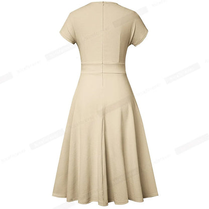 Nice-forever Vintage Elegante Blumen Druck Plissee Rundhals vestidos A-Line Pinup Business Party Frauen Flare Swing Kleid A102