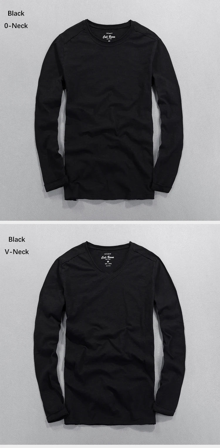 Fashionable Bamboo Cotton Long Sleeve Vintage T-shirts Men Casual Thin Tops Tees Comfortable Tshirt Distressed T-shirt.