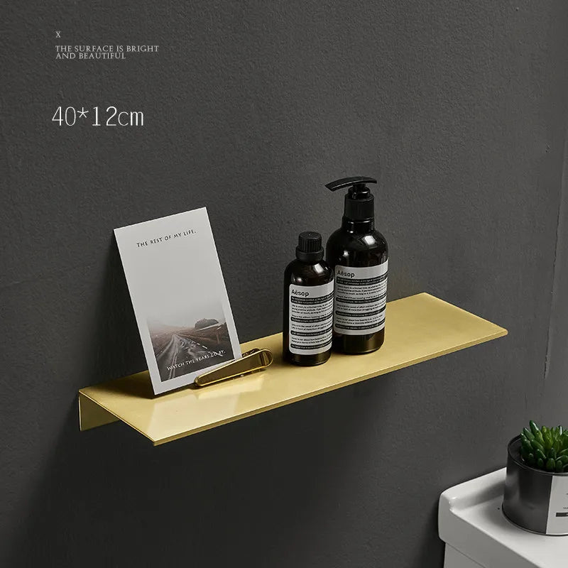 Gebürstet Gold Metall Bad Regal Wand Lagerung Rack Waschtisch Bohren Große Wand Regal für Lagerung 30/40/50/60cm Länge Halter