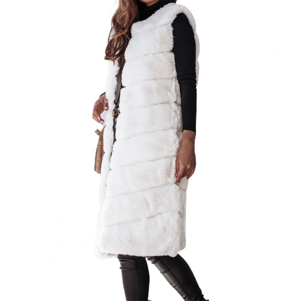 Herbst Winter Frauen Jacke Weste Einfarbig Rundhals Faux Pelzmantel Dicken Rundhals Oberbekleidung Plüsch Jacke für Frauen