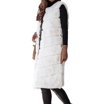 Herbst Winter Frauen Jacke Weste Einfarbig Rundhals Faux Pelzmantel Dicken Rundhals Oberbekleidung Plüsch Jacke für Frauen