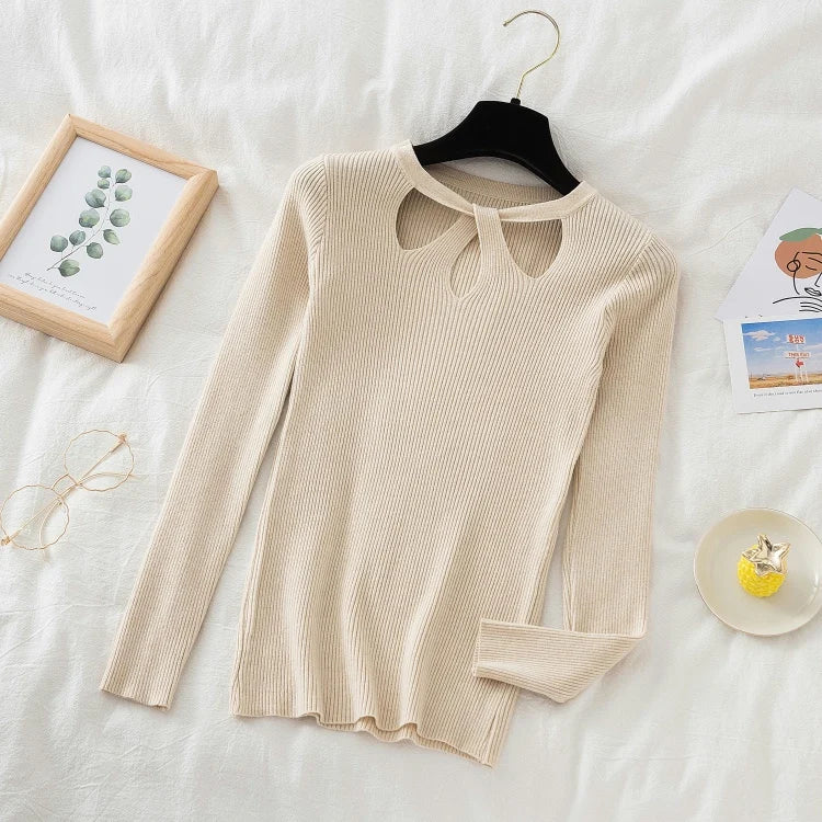 2025 Fashion Hollow Out Women Sweaters Autumn Winter Tops Slim Women Pullover Knitted Sweater Basic Solid Jumper Soft Warm Pull