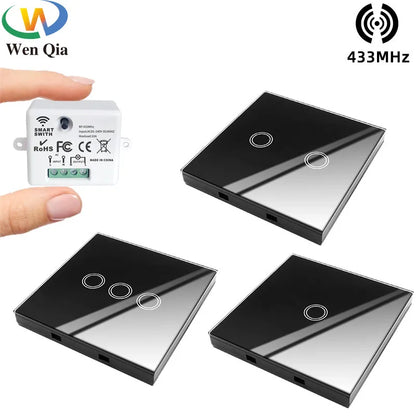 433 MHz intelligenter Lichtschalter Rf Wireless Touch Wandschalter mit Fernbedienung gehärtetes Glas Panel Schalter für Zuhause LED LAMPE 220 V.