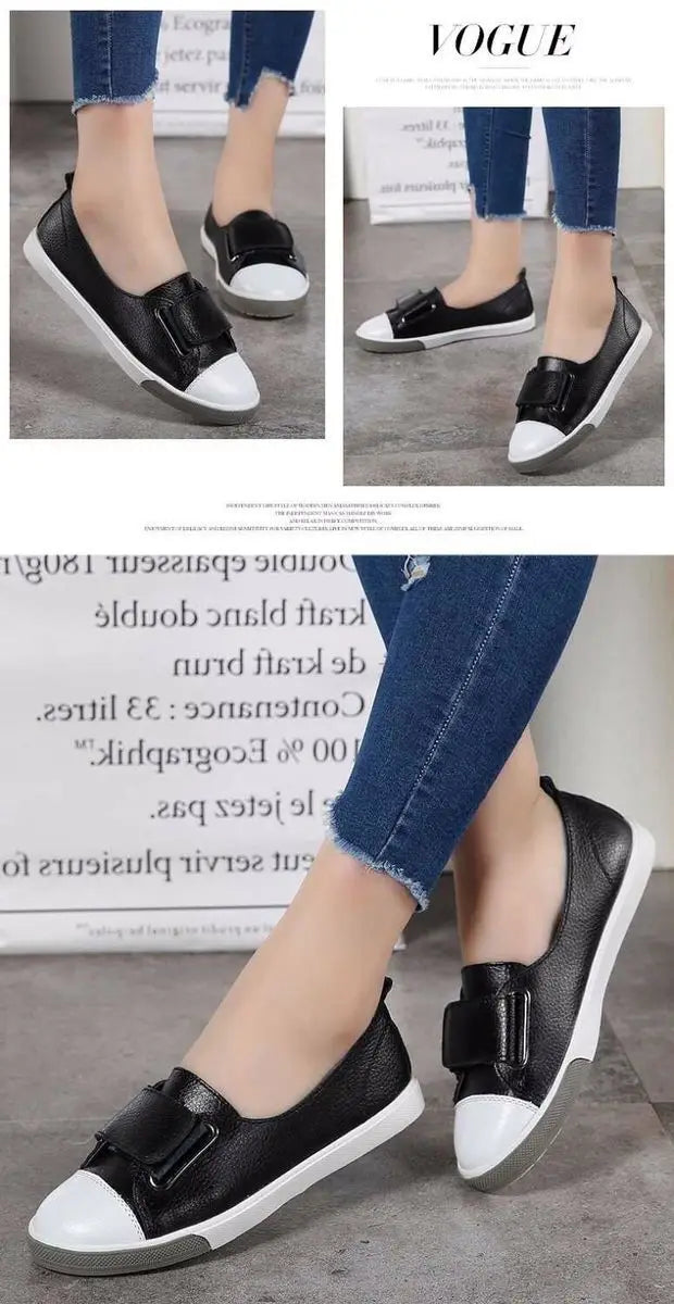 WOIZGIC Women Ladies Female Student Genuine Leather Casual Shoes White Flats Korean Vulcanized Shoes Spring 35-41 DF-YC259.