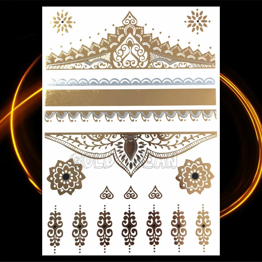 1PC Summer Style Men Women Body Art Gold Metallic Tattoo Sticker HYS-101 Chain Bracelet Fake Jewelry Waterproof Temporary Tattoo.