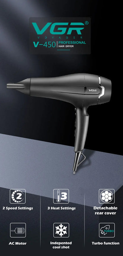 VGR professional multi gear adjustable hair dryer hair salon household high-power distributed air nozzle cold hair dryer V-450.