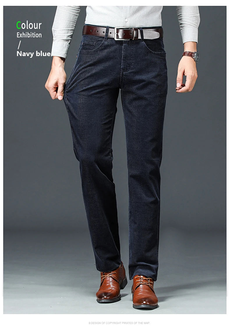 Spring Autumn New Men Pants Corduroy Fabric Comfortable Soft Casual Business Office Male Trousers Khaki Apricot Black Blue.