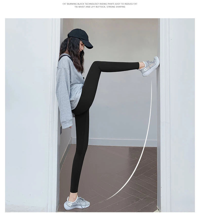 BIVIGAOS Micro Pressure Sharkskin Leggings Women Black Fitness Shaping Hip Lifting Leggings Skinny Slim Sport Workout Leggings.