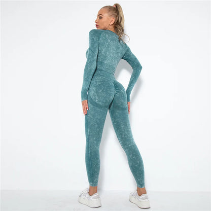 Hamidou Cropped Top Gym Set Seamless Women Yoga Workout Set Fintess Clothing Push Up Leggings Sport Wear Women Suits Tracksuit