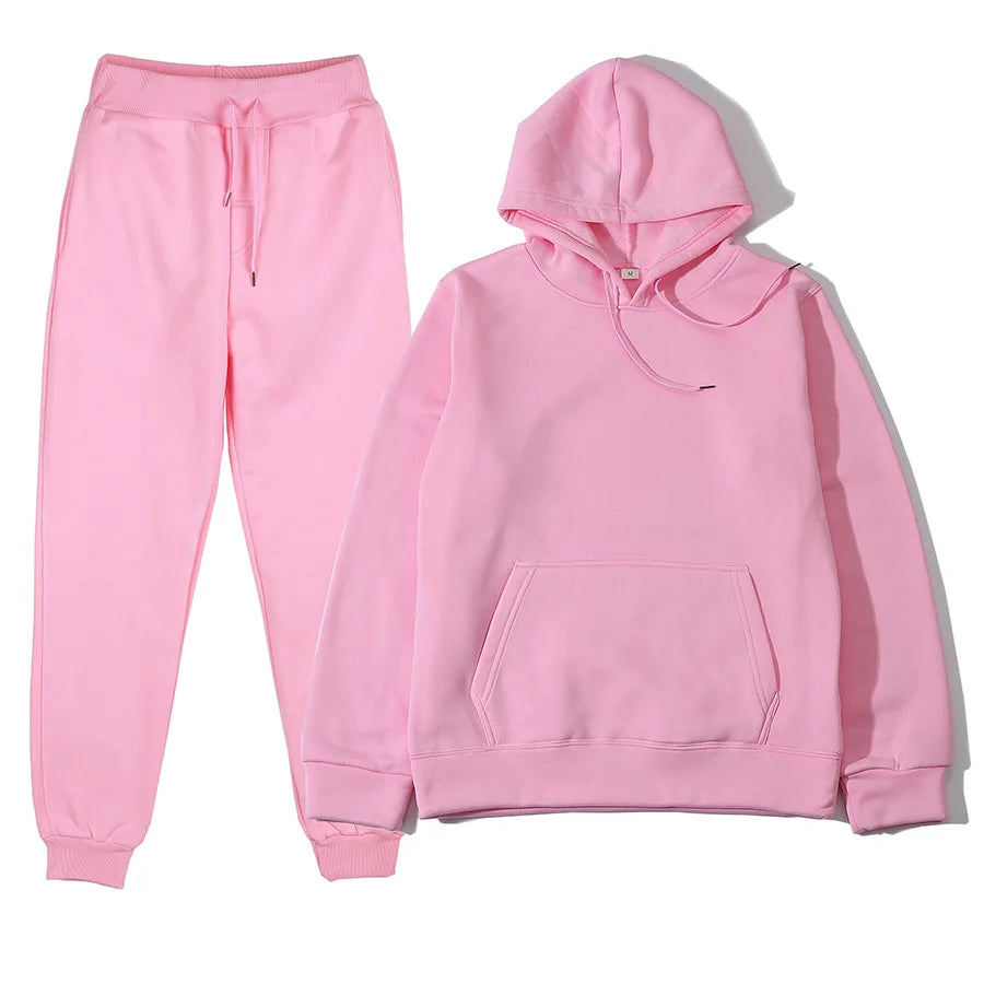 2021 new Women Elegant Solid Sets For Women Warm Hoodie Sweatshirts And Long Pant Fashion Two Piece Sets Ladies.