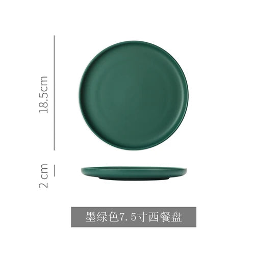 Nordic Ceramic Western Dinner Plate Steak Plate Creative Western Breakfast Plate Flat White Household Dinner Plate Dish.