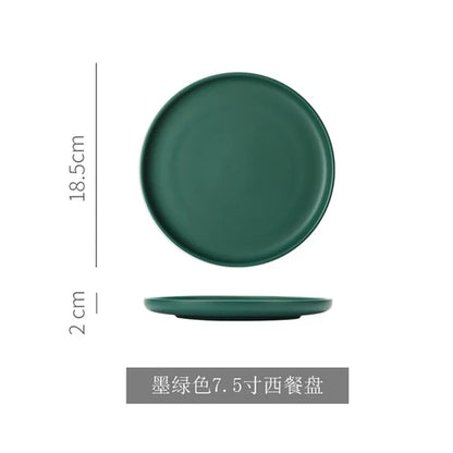 Nordic Ceramic Western Dinner Plate Steak Plate Creative Western Breakfast Plate Flat White Household Dinner Plate Dish.
