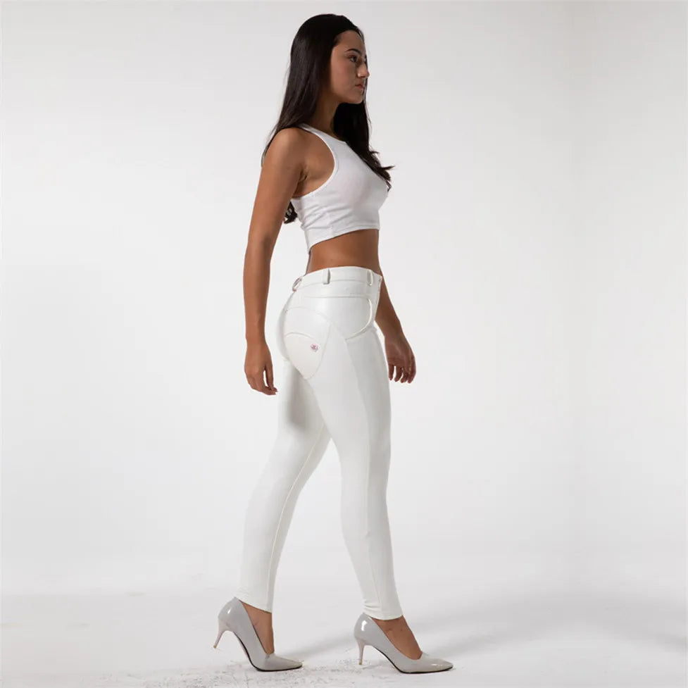Shascullfites Faux Leather Leggings White Fleece Lined Leggins Ladies Winter Women Warm Push Up Legging Women Casual Solid Color.