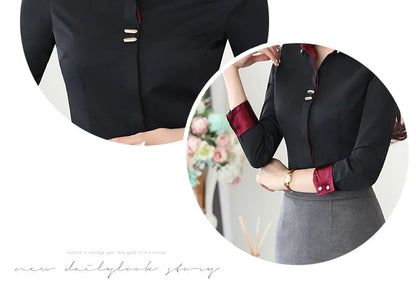 Fashion Clothes OL Women Long Sleeve Shirt Black White Slim Patchwork Sequined Cotton Blouse Office Ladies Formal Tops.