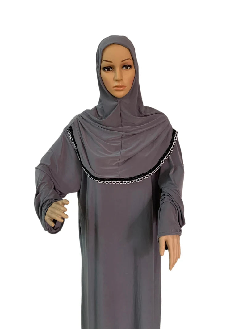 H118 Free size muslim dress with attached hijab pray khimar kaftan  burqa abaya robe hijab middle east clothing.