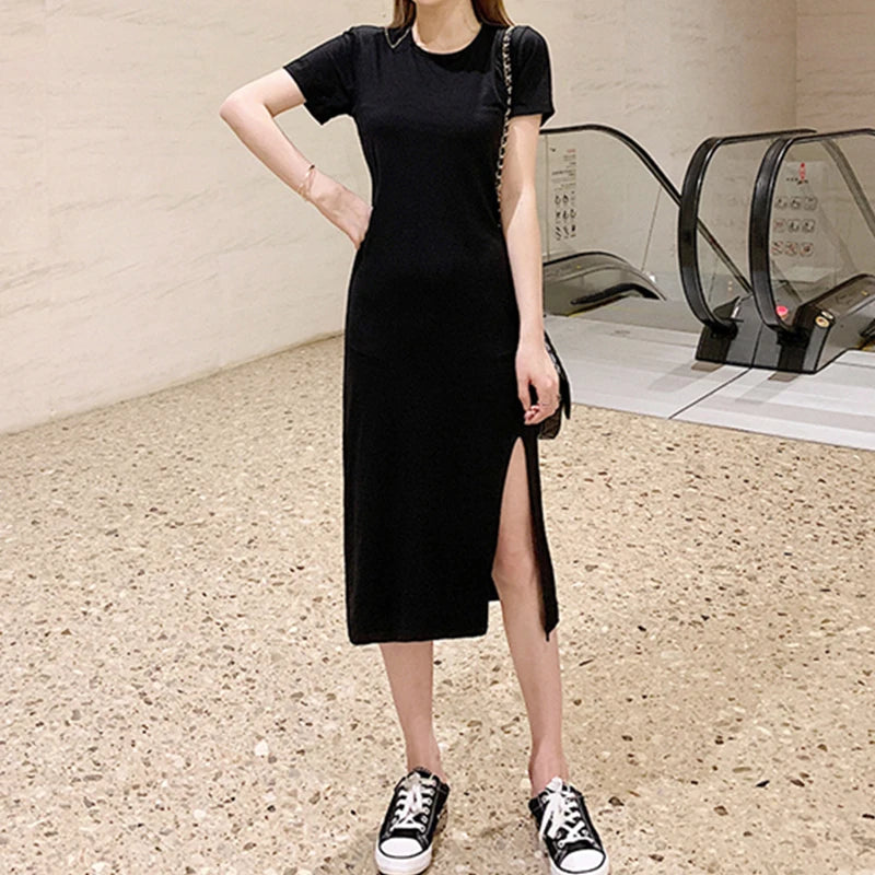 Casual 94 % Baumwolle Sommer frauen Kleider Solide Kurzarm Verschüttet Lange Midi Kleid Mode Sommerkleid Weibliche Kleidung, M30465.