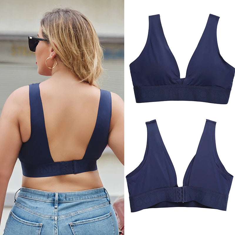 FINETOO Plus Size Women Cropped Top Female Bra S-XL V-Neck Girls Lingerie Active Bras Sexy Woman's Underwear Push Up Tube Tops.