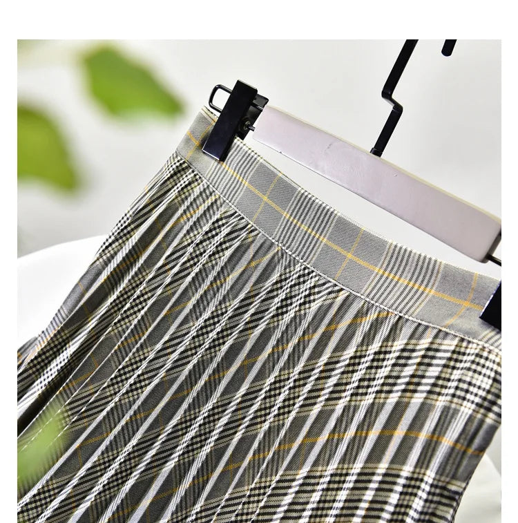 Looks Thin Pleated Skirt 2025 New High Waist A-line Skirt Mid-length Big Size Plaid Skirt Long Pleated Skirt Length 75-90cm