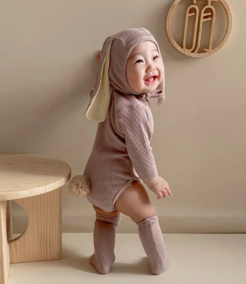 4PCS Sommer Infant Neugeborenes Baby Jungen Mädchen Bodys Niedlichen Hasen Ohr Bodys Hut und Schwänze Baby Kleidung Overall Outfits