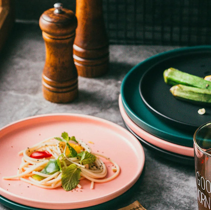 Nordic Ceramic Western Dinner Plate Steak Plate Creative Western Breakfast Plate Flat White Household Dinner Plate Dish.