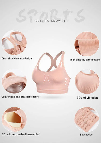 Shockproof Quick Dry Sports Bra Women Padded Gather Yoga Bra Push Up Gym Running Bra Seamless Workout Fitness Bra Top.