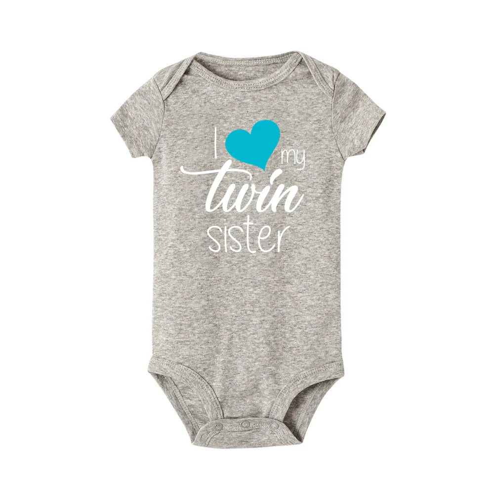 Zwillinge Säuglings-Body „I Love My Twin Sister Brother“ für Neugeborene, Jungen und Mädchen, kurzärmelig, Overall, Kleinkind-Kleidung, Baby-Geschenk-Strampler.