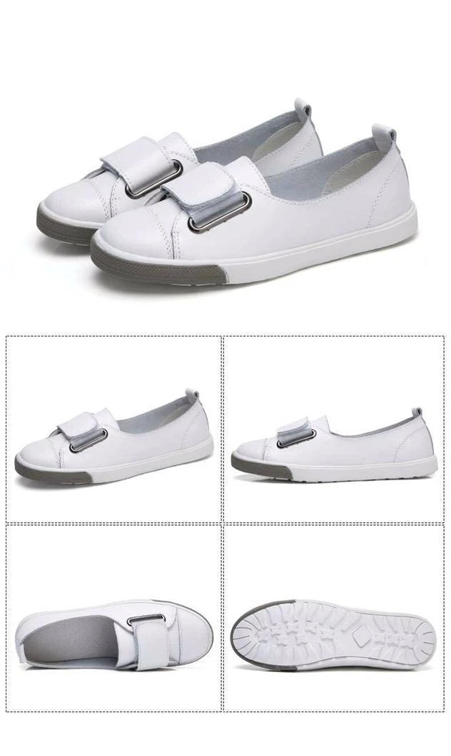 WOIZGIC Women Ladies Female Student Genuine Leather Casual Shoes White Flats Korean Vulcanized Shoes Spring 35-41 DF-YC259.