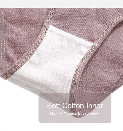 FINETOO 3PCS/Set Women's Underwear Cotton Panty Sexy Panties Female Underpants Solid Color Panty Intimates Women Lingerie M-2XL