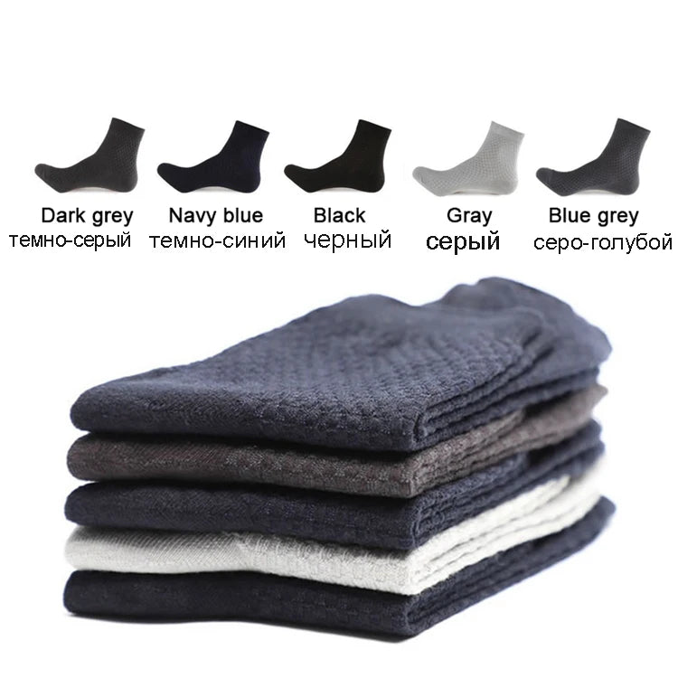 10 Pairs/Lot Men's Bamboo Fiber Socks 2025 New Compression Autumn Long Black Business Casual Man Dress Sock Gift Plus Size 42-45.