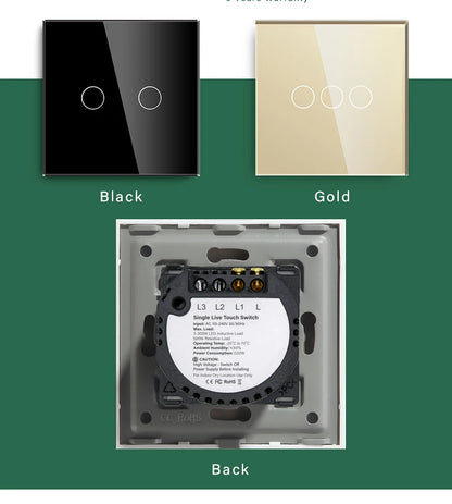 BSEED 1/2/3Gang Touch Licht Schalter Glas Panel 2Way Wand Schalter Led Ändern Schalter Blaue Hintergrundbeleuchtung EU Steckdosen USBC Port.