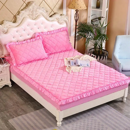 Fashion Flannel Bed Fitted Sheet Quilted Mattress Cover Soft and Comfortable Lace Fit Elastic Band Bed Sheet