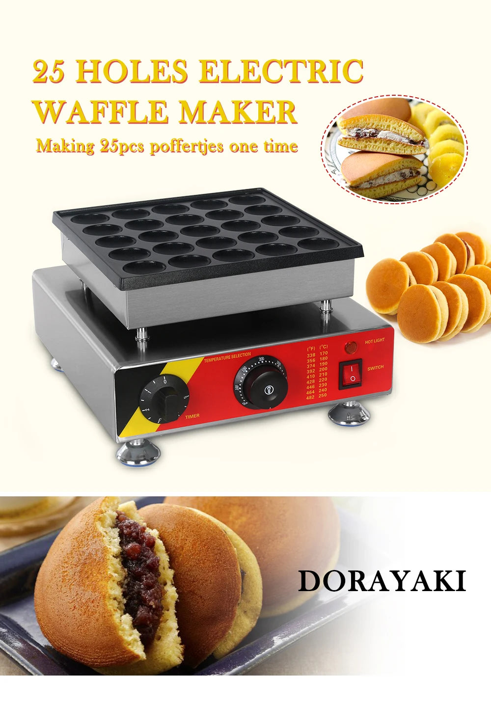 ITOP Mini Poffertjes Maker Mini Pancake Waffle Muffin Machine 25 Holes Commercial 800W Non-stick, Fast Heating, Heavy Duty.
