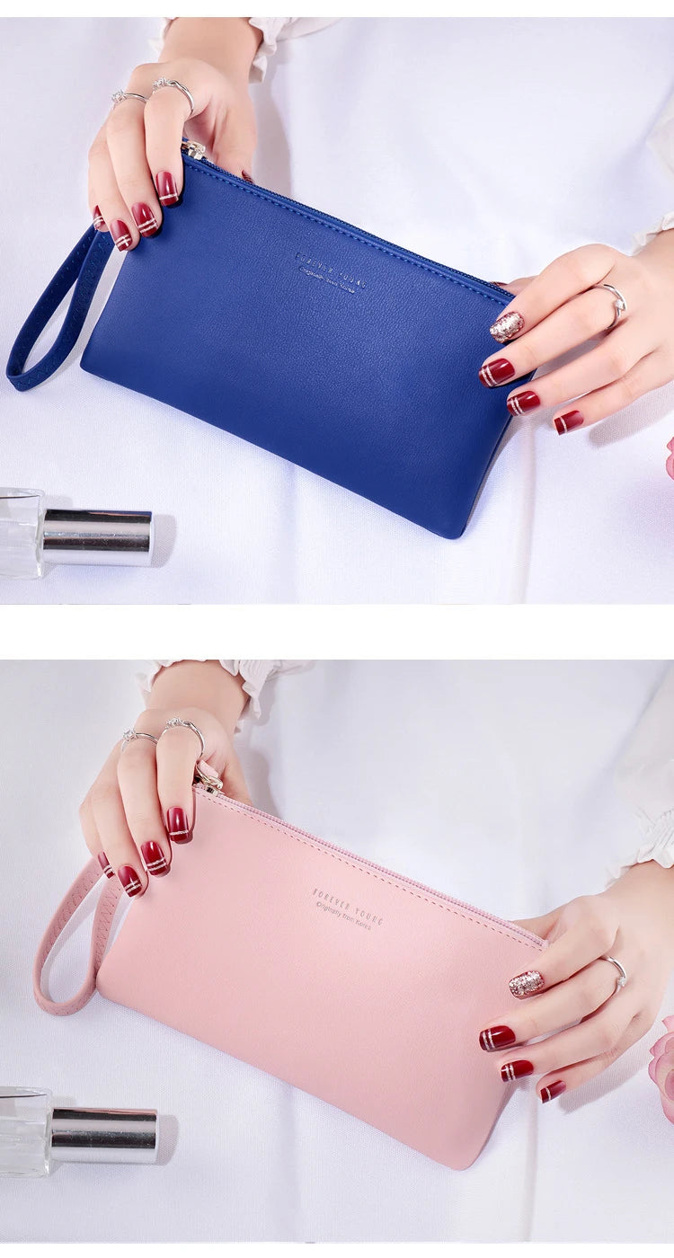 New mobile phone bag female long zipper coin purse female Korean version of pure color wild card bag mobile phone bag wallet.