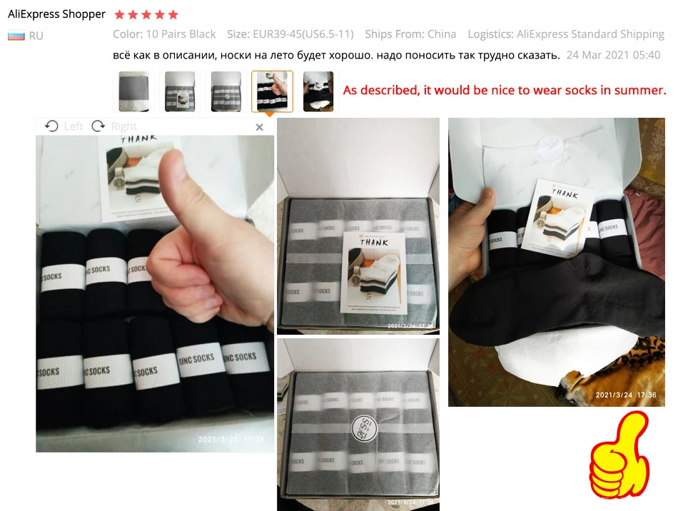 Box Pack Men's Cotton Socks 10Pairs/Box Black Business Men Socks Soft Breathable Summer Winter for Man Boy's Gift Size EUR39-45.