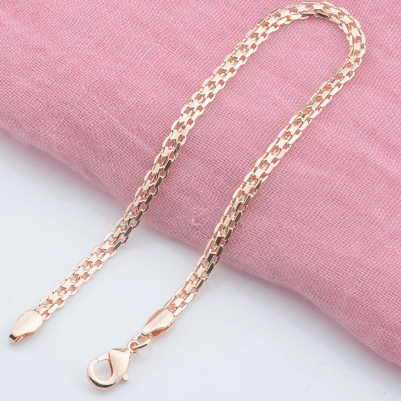 3mm 5mm Wide Men Women 585 Rose Gold Color Weaving Curb Bracelets Chains Jewelry.