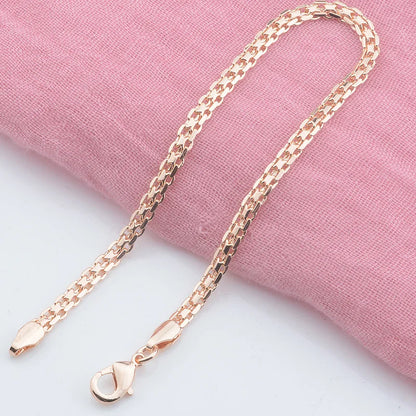 3mm 5mm Wide Men Women 585 Rose Gold Color Weaving Curb Bracelets Chains Jewelry.