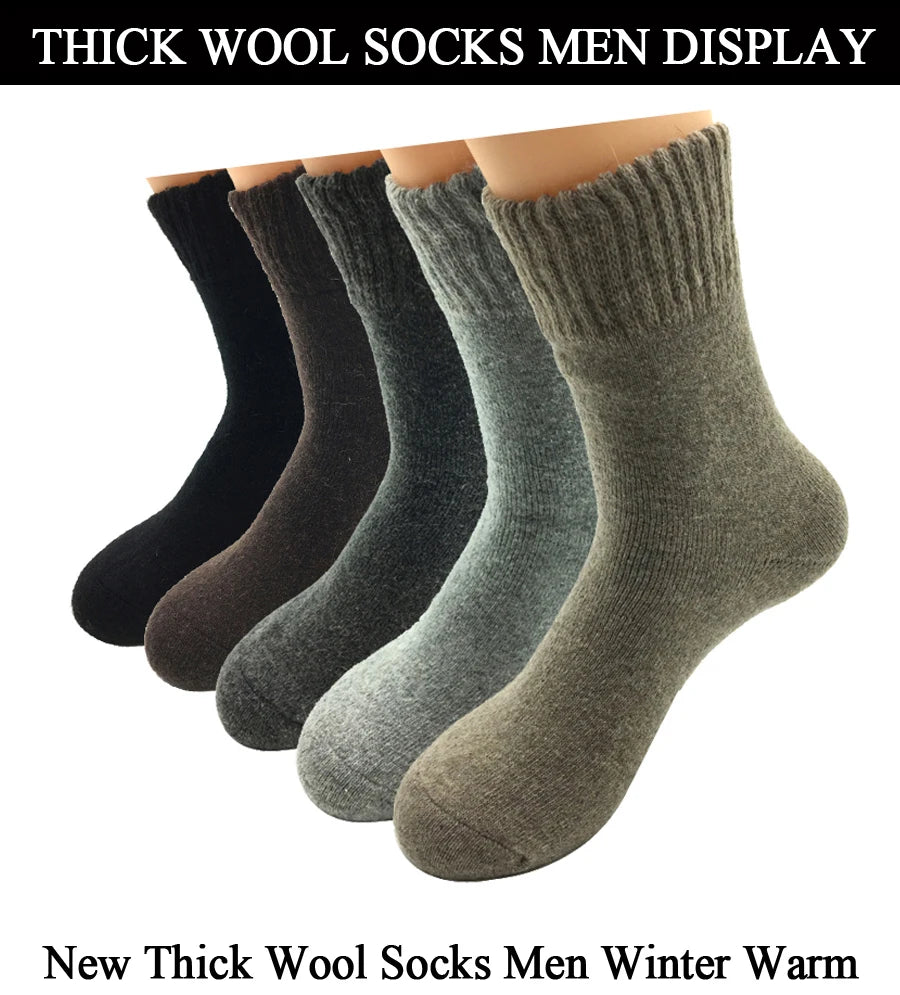 5 Pairs/Lot Thick Wool Socks Men Winter Warm Cashmere Breathable Long Sock Outdoor Male Meias New 7 Colors Hot Sale 2023.