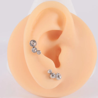 2PCS 361 Surgical Steel Crystal  Ear Tragus Cartilage Earrings 16G Three Zircon Lobe Helix Daith Earring Piercing Body Jewelry
