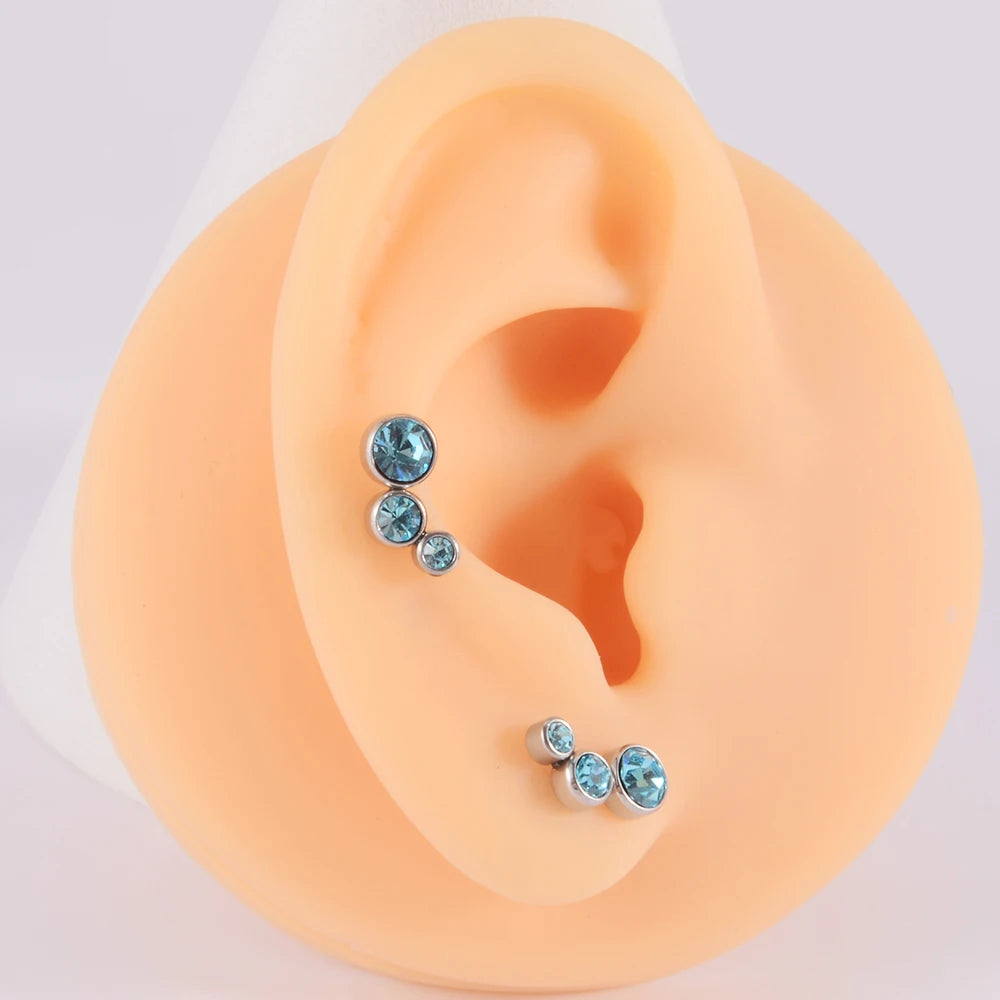 2PCS 361 Surgical Steel Crystal  Ear Tragus Cartilage Earrings 16G Three Zircon Lobe Helix Daith Earring Piercing Body Jewelry
