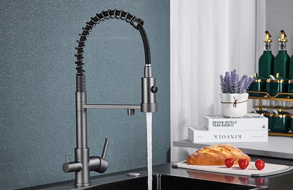 Filter Kitchen Faucet 2 In 1 Pull Down 360° Flexible Drinking Pure Water Purification Faucets Brass Hot Cold Water Mixer Tap