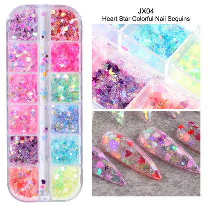 1 Set Mixed Color 3D Ultrathin Sequins Nail Glitter Flakes 1/2/3mm Sparkly DIY Tips Dazzling Paillette Nail Art Decorations TRP