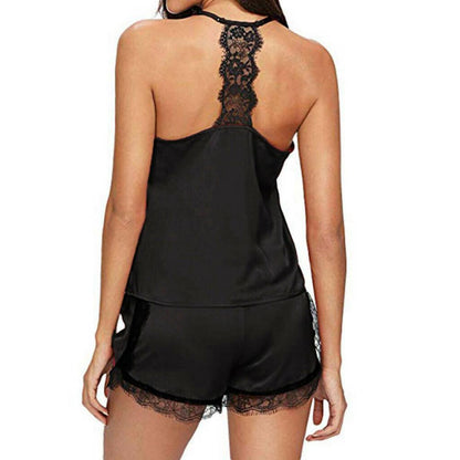 Heißer verkauf damen sommer sexy seide spitze einfarbig pyjamas leibchen top shorts haut-freundliche hause unterwäsche pyjamas set einzelhandel.