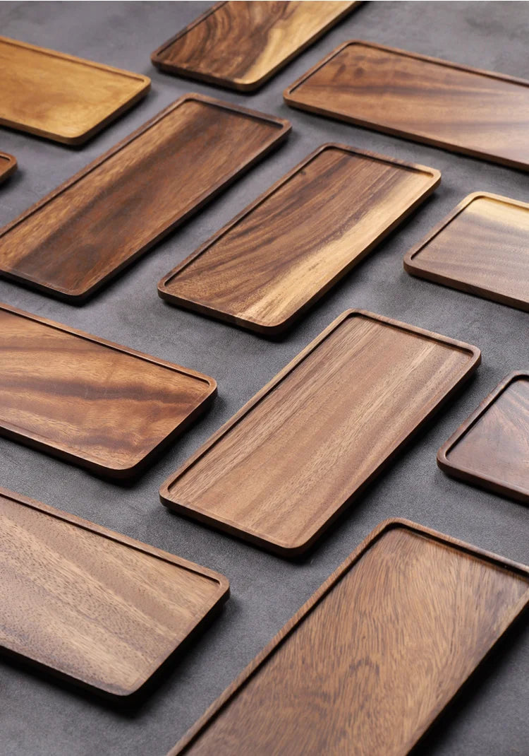 Rectangle Wooden Tea Tray Serving Table Plate Snacks Food Storage Dish for Hotel Home.